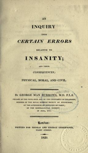 Cover for An inquiry into certain errors relative to insanity
