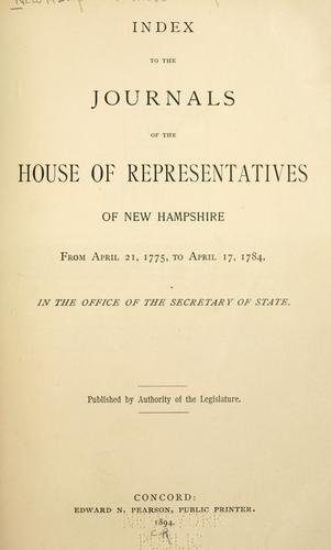 Cover for Index to the journals of the House of Representatives of New Hampshire, from April 21, 1775, to April 17, 1784 ...