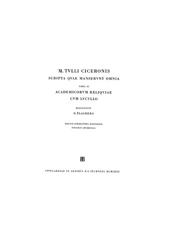 Cover for M. Tulli Ciceronis scripta quae manserunt omnia: Fasc 42: Academicorum reliquiae cum Lucullo