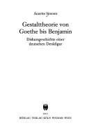 Cover for Gestalttheorie von Goethe bis Benjamin