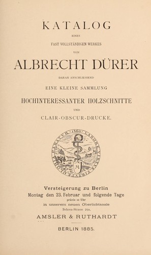 Cover for Katalog eines fast vollständigen werkes von Albrecht Dürer