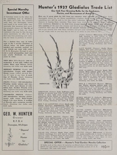 Cover for Hunter's 1937 gladiolus trade list