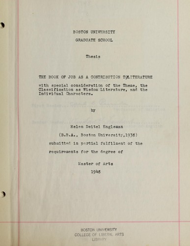 Cover for The Book of Job as a contribution to literature
