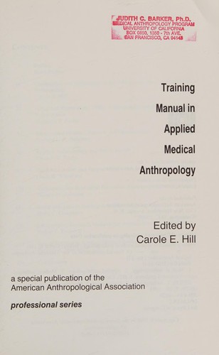 Cover for Training manual in applied medical anthropology