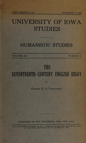 Cover for The seventeenth-century English essay.