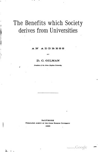 Cover for The benefits which society derives from universities