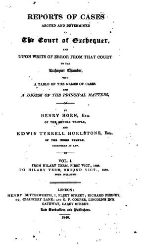 Cover for Reports of Cases Argued and Determined in the Court of Exchequer, and Upon Writs of Error from ...