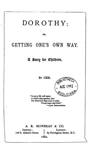 Cover for Dorothy; or Getting one's own way