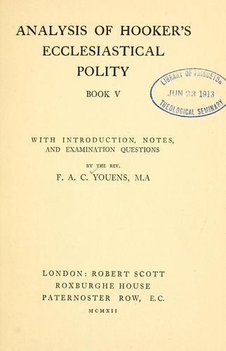 Cover for Analysis of Hooker's Ecclesiastical polity, Book V