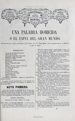 Cover for Una palabra homicida, o, El espía del gran mundo