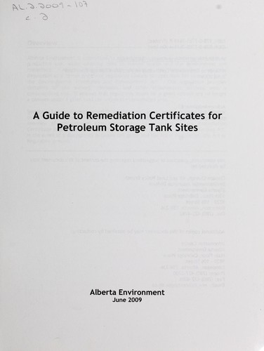 Cover for A guide to remediation certificates for petroleum storage tank sites