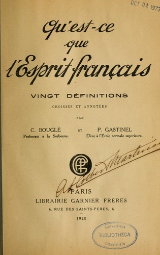 Cover for Qu'est-ce que l'esprit français