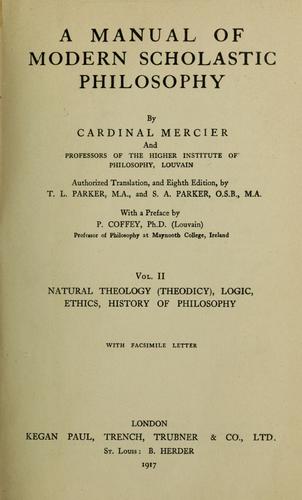 Cover for A manual of modern scholastic philosophy