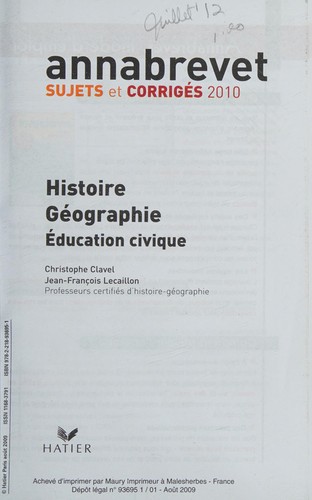 Cover for Histoire-géographie, éducation civique
