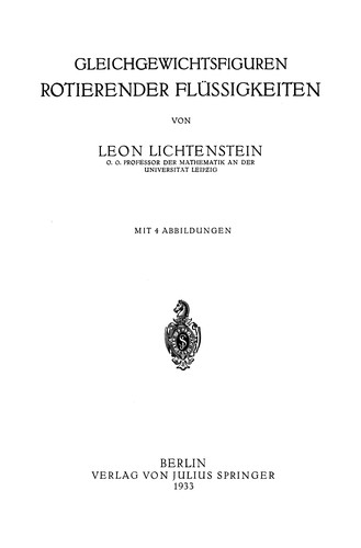 Cover for Gleichgewichtsfiguren Rotierender Flüssigkeiten