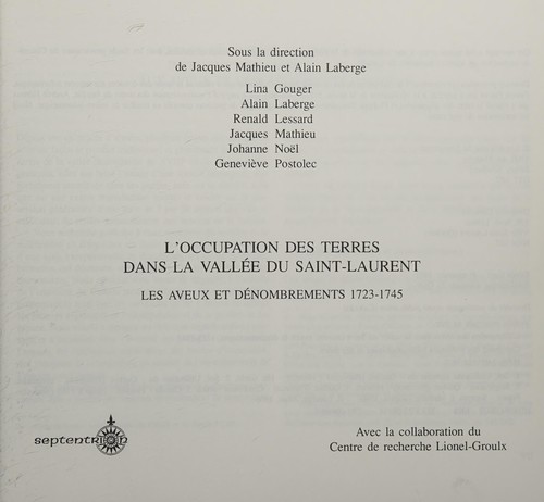 Cover for L' Occupation des terres dans la vallée du Saint-Laurent