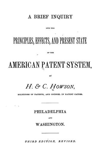 Cover for A brief inquiry into the principles, effects, and present state of the American patent system