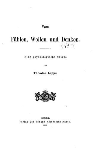 Cover for Vom Fühlen, Wollen und Denken.