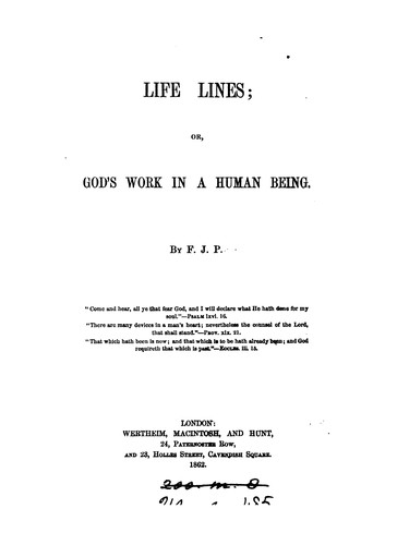Cover for Life lines; or, God's work in a human being, by F.J.P.