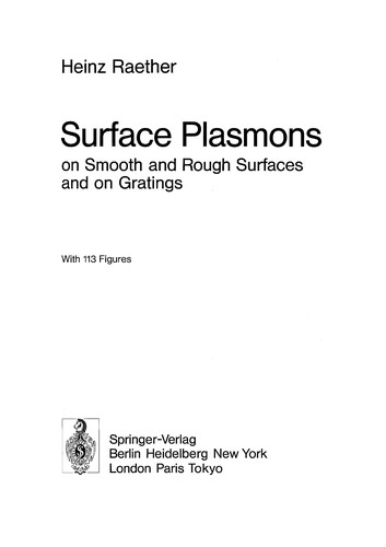 Cover for Surface plasmons on smooth and rough surfaces and on gratings