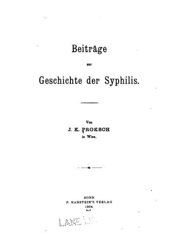 Cover for Beiträge zur Geschichte der Syphilis