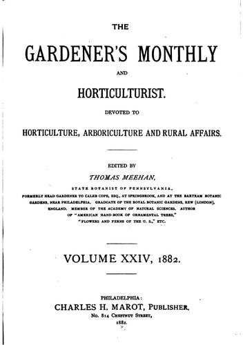Cover for The Gardener's Monthly and Horticulturist