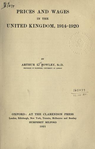 Cover for Prices and wages in the United Kingdom, 1914-1920