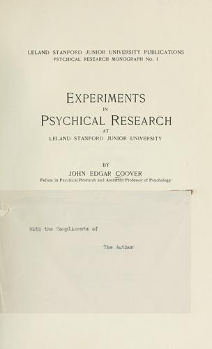 Cover for Experiments in psychical research at Leland Stanford Junior University