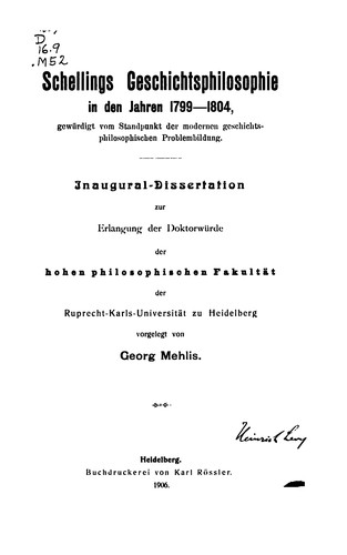 Cover for Schellings Geschichtsphilosophie in den Jahren 1799-1804.