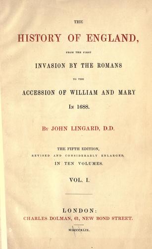 Cover for history of England from the first invasion by the Romans to the accession of William and Mary in 1688