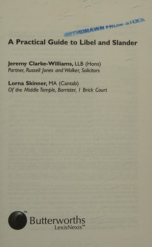 Cover for A practical guide to libel and slander