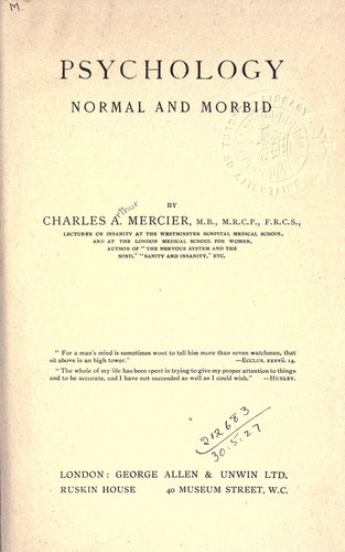 Cover for Psychology, normal and morbid