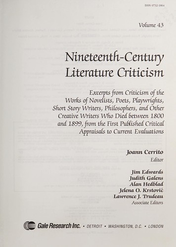 Cover for Nineteenth-Century Literature Criticism (Volume 43)