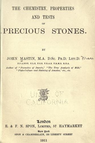 Cover for The chemistry, properties and tests of precious stones