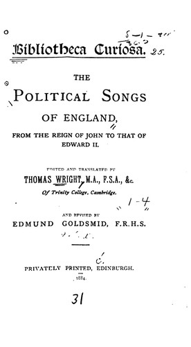 Cover for The Political Songs of England: From the Reign of John to that of Edward II