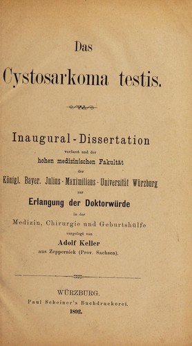 Cover for Das Cystosarkoma testis ...