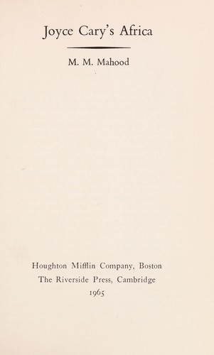 Cover for Joyce Cary's Africa