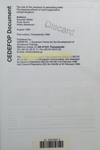 Cover for The Role of the Company in Generating Skills