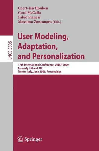 Cover for User Modeling, Adaptation, and Personalization