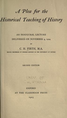 Cover for A plea for the historical teaching of history