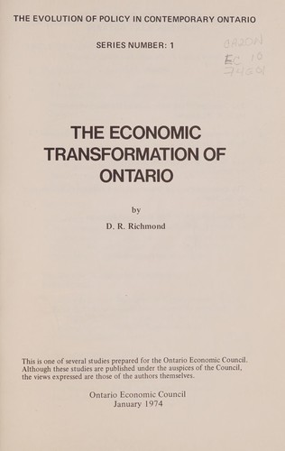 Cover for ECONOMIC TRANSFORMATION OF ONTARIO - 1945-1973