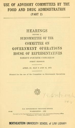 Cover for Use of advisory committees by the food and drug administration