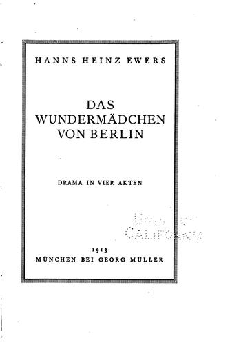 Cover for Das Wundermädchen von Berlin: Drama in vier Akten