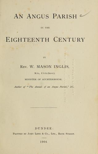 Cover for An Angus Parish in the eighteenth century.