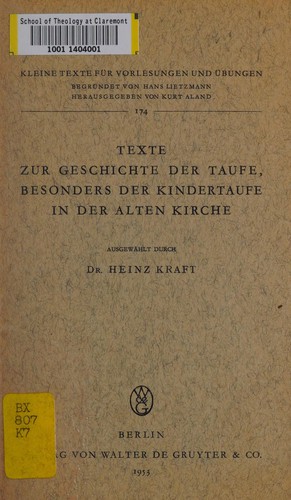 Cover for Texte zur Geschichte der Taufe, besonders der Kindertaufe in der alten Kirche