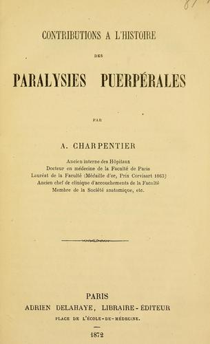 Cover for Contributions l'histoire des paralysies puerpales