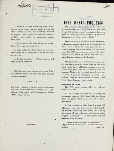 Cover for 1969 wheat program