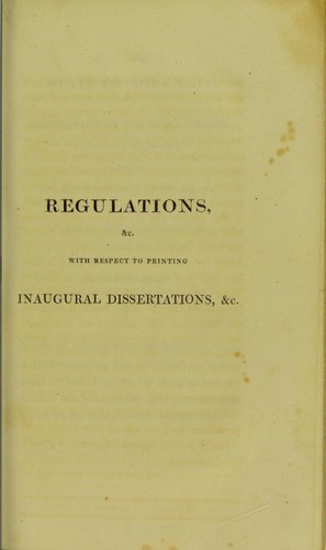 Cover for Regulations, &c. with respect to printing inaugural dissertations, &c