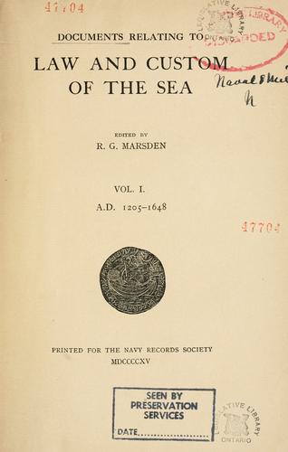 Cover for Documents relating to law and custom of the sea