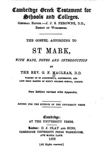Cover for The Gospel According to St. Mark, with Maps, Notes and Introduction